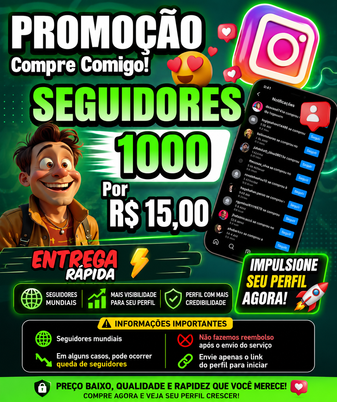 🚀 PROMOÇÃO IMPERDÍVEL: 1.000 Seguidores por Apenas R$14,95!