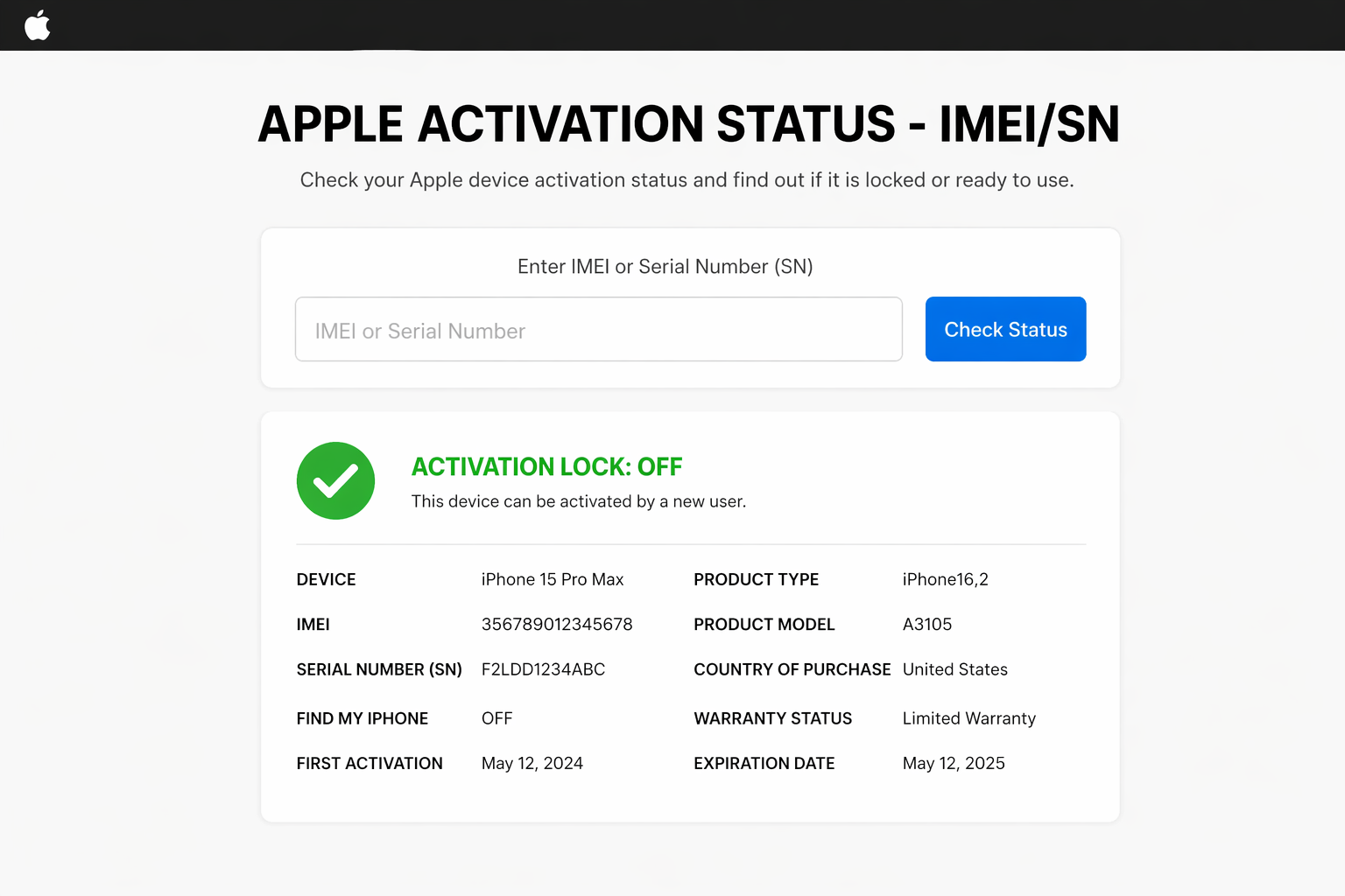 STATUS DE ATIVAÇÃO DA APPLE - IMEI/SN
